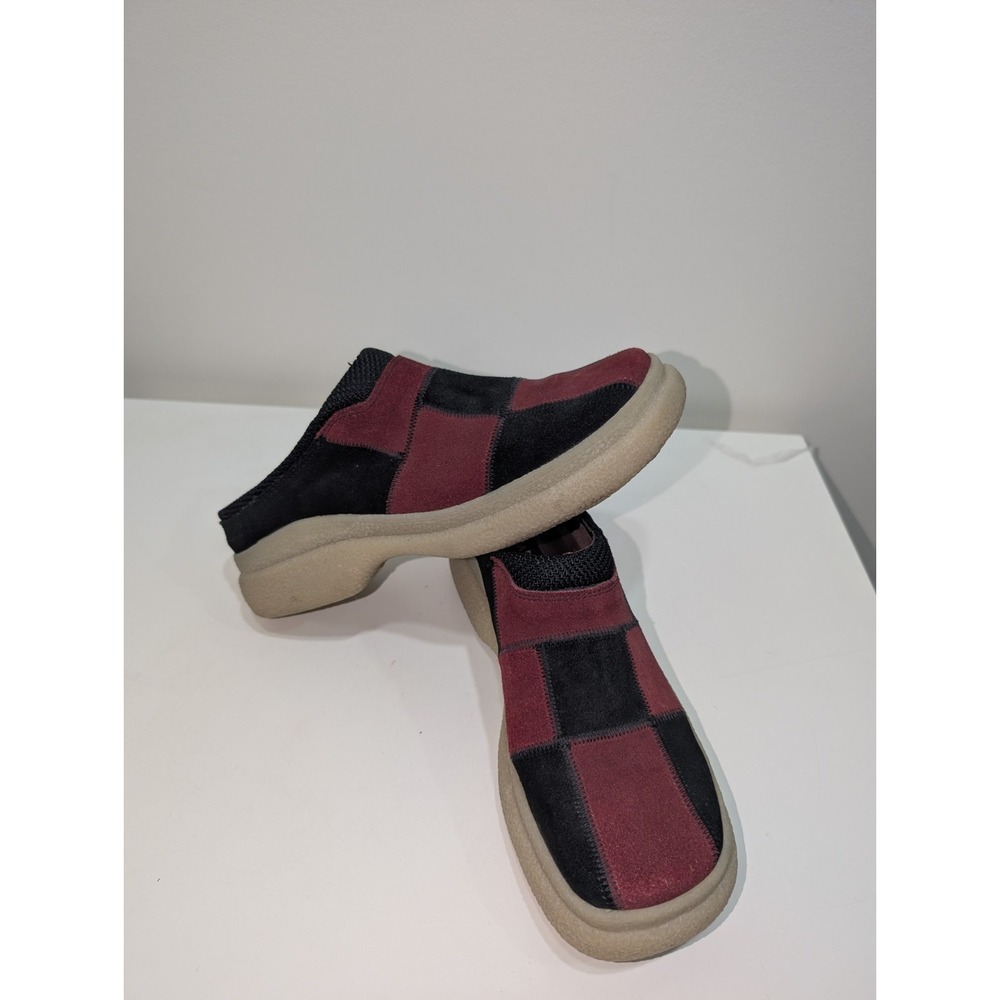 Vintage Capa De Ozono Suede Patchwork Burgundy/Black Retro Clogs Mules Women's 7